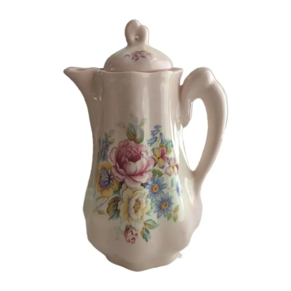 Floral Tea Pot with Lid  Pink With Flowers Ceramic Cottage Decor 9